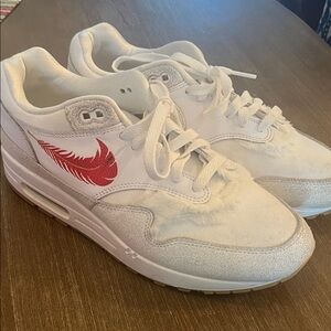 Nike Air Max 1 The Bay White with Red Feather Detail